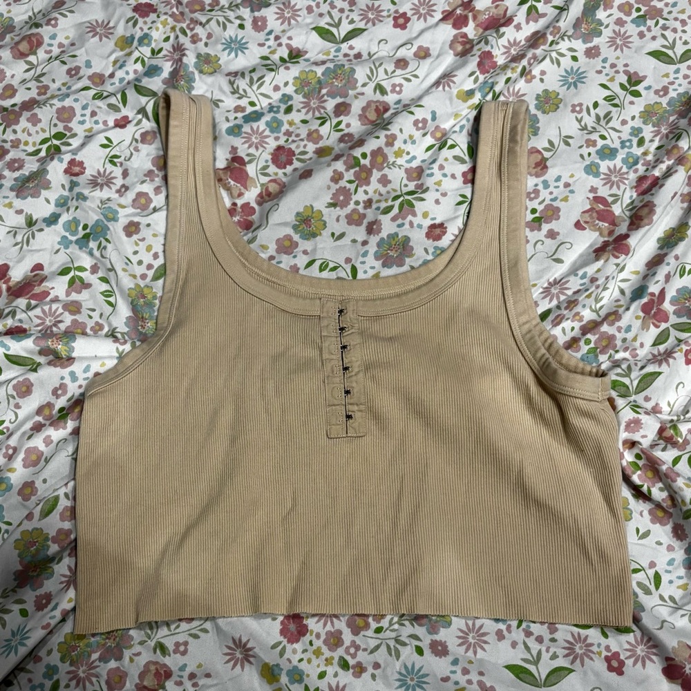 Beige Ribbed Tank Top